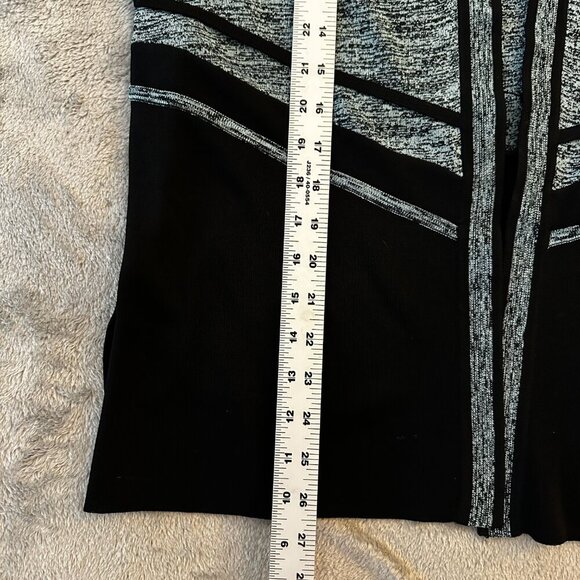 Ming Wang Collared Cardigan Women's LARGE Black Blue Open Stretch - Picture 2 of 5